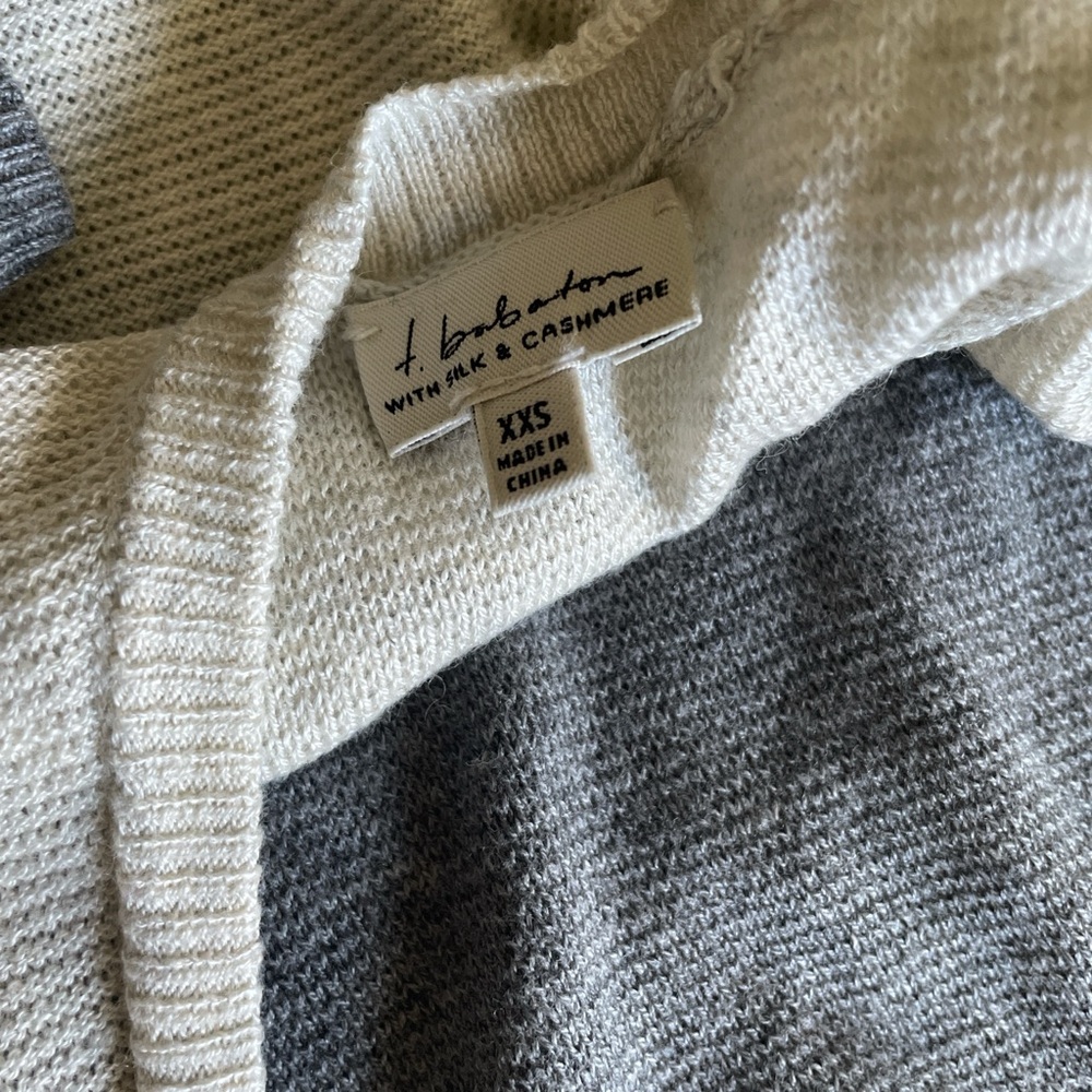 Gray and Cream Long Sleeve Sweater with Pink Tie - Picture 3 of 3